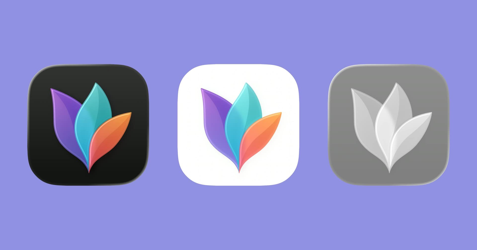 Dark, light and glass variants of the new MindNode App Icon.