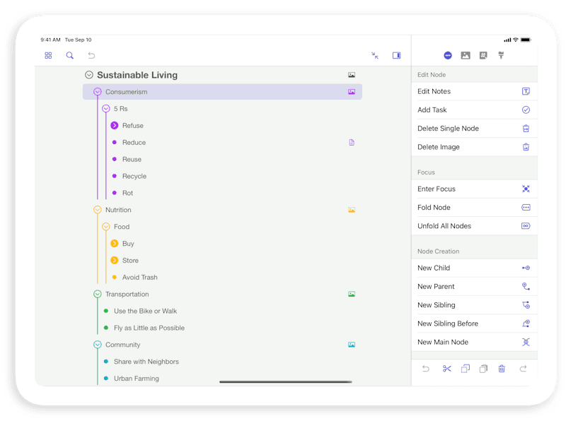 Full-screen Outline in MindNode on iPad