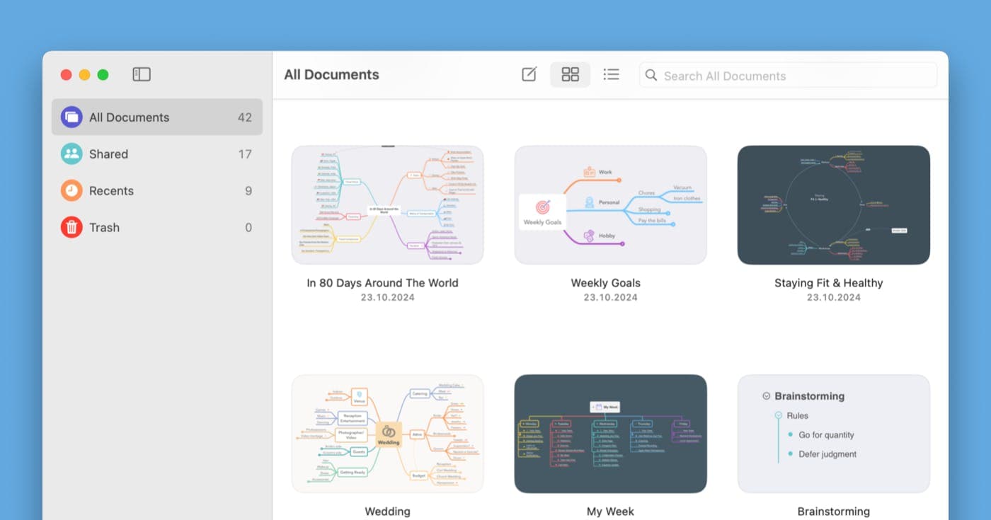 Screenshot of Document Manager in MindNode Next