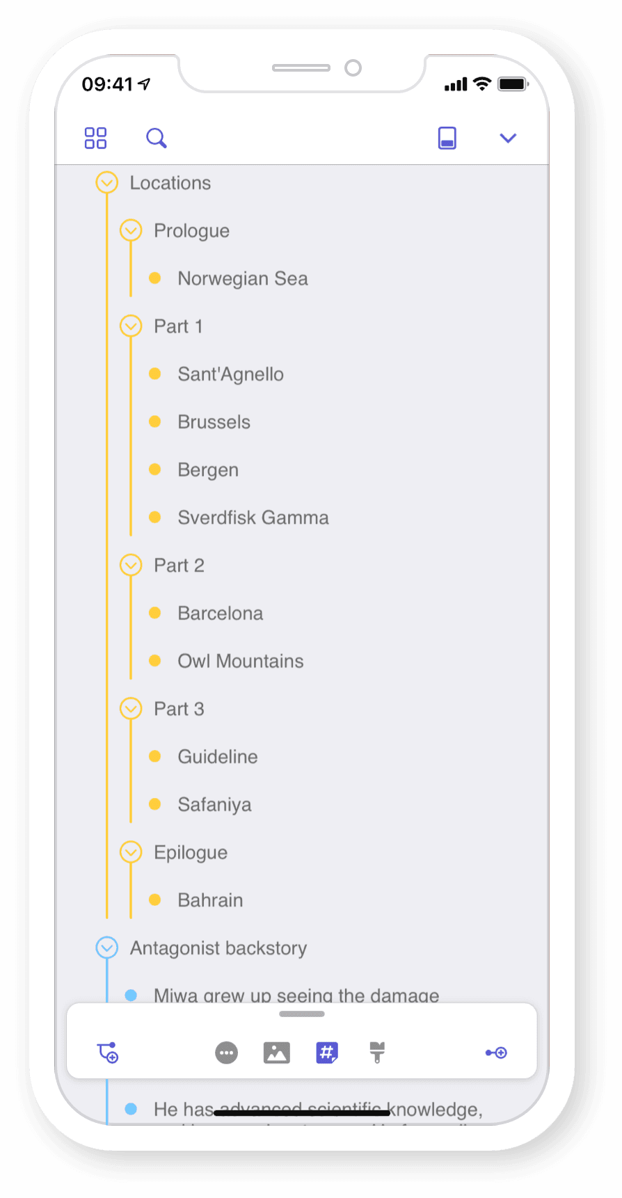 MindNode on iPhone in Outline