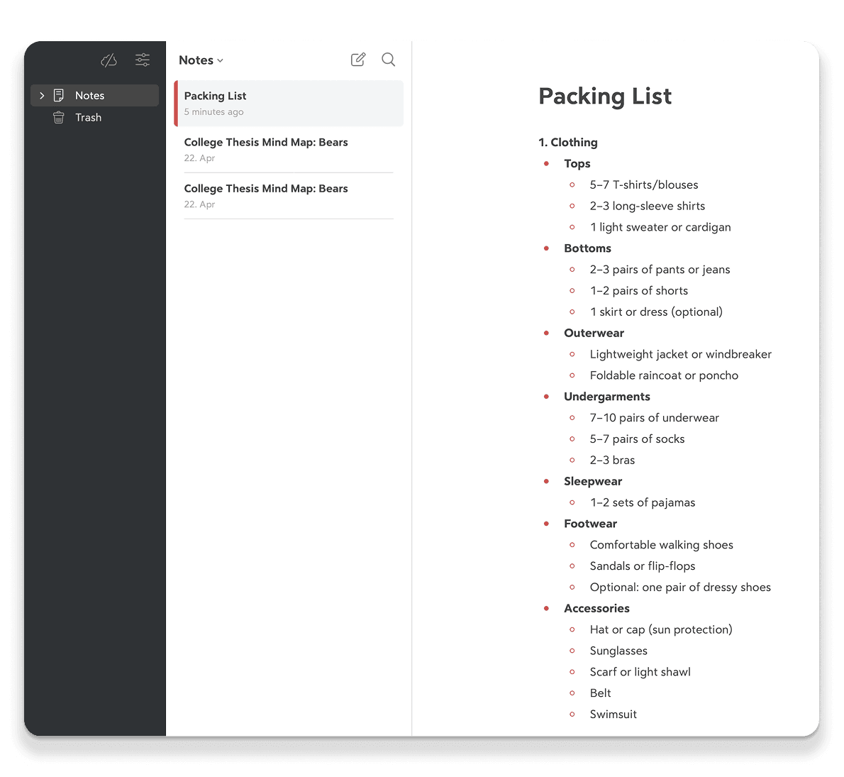 Packing List in Bear